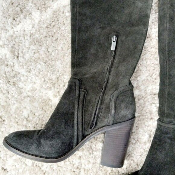 VINCE CAMUTO Knee-High Melaya Suede Boots Block Heels Dk Grey sz: 9 - Picture 2 of 9